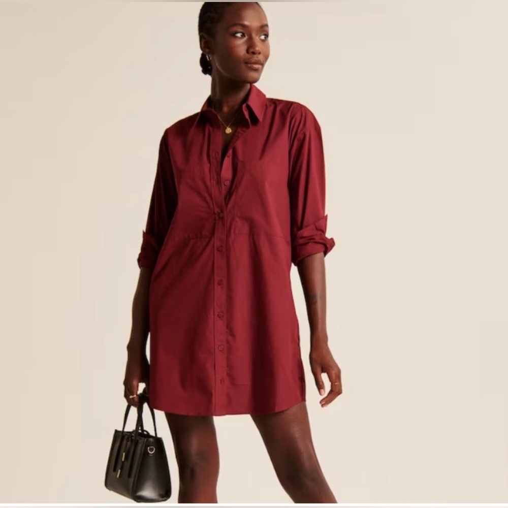 Abercrombie Relaxed Poplin Shirt Dress Small Crimson 
Gameday